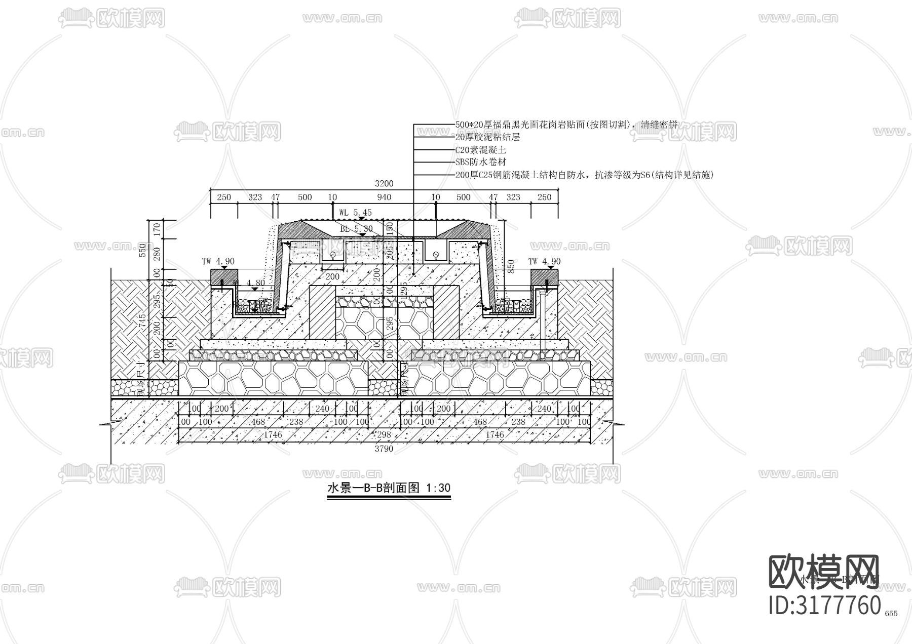 现代涌泉跌水水景cad节点大样图下载（渲染图5）