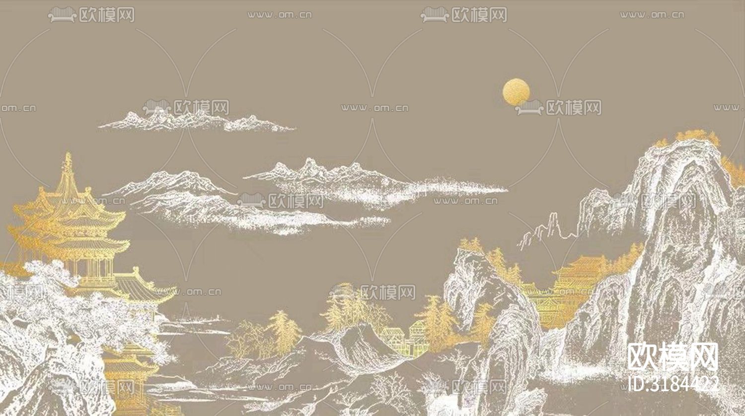 新中式山水壁纸贴图下载（渲染图4）