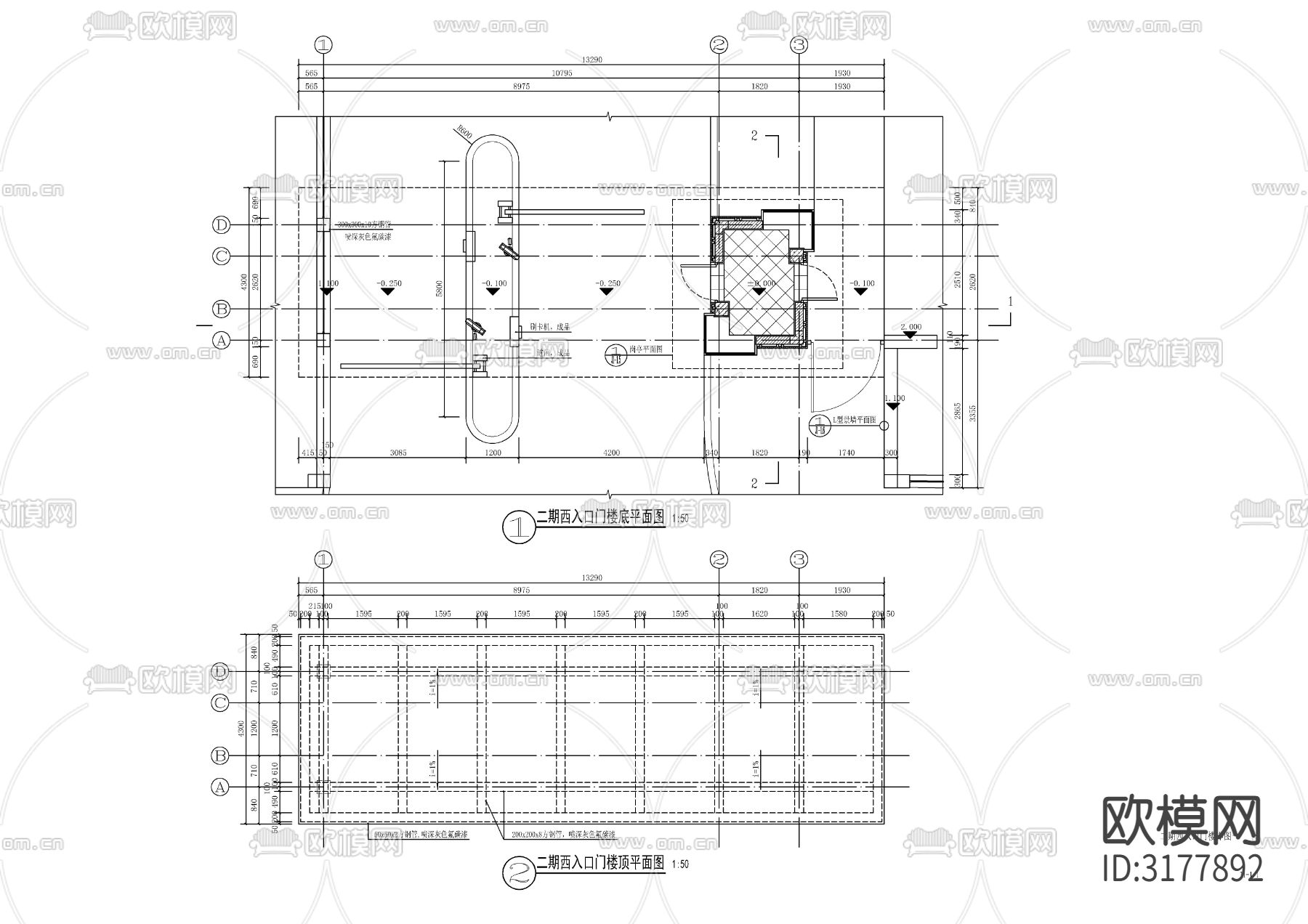 现代入口大门 门楼cad施工图下载（渲染图2）