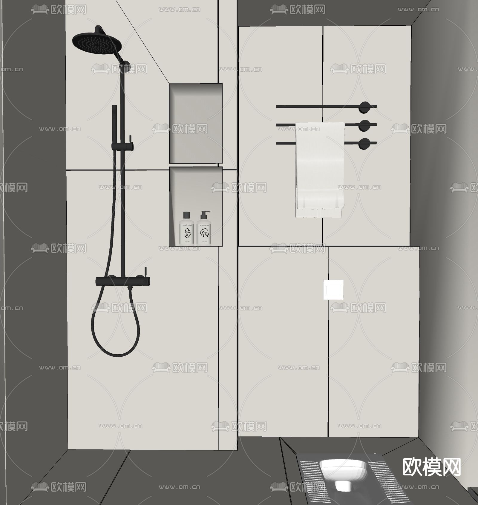 顶喷花洒 嵌入式蹲便器su模型下载（渲染图1）
