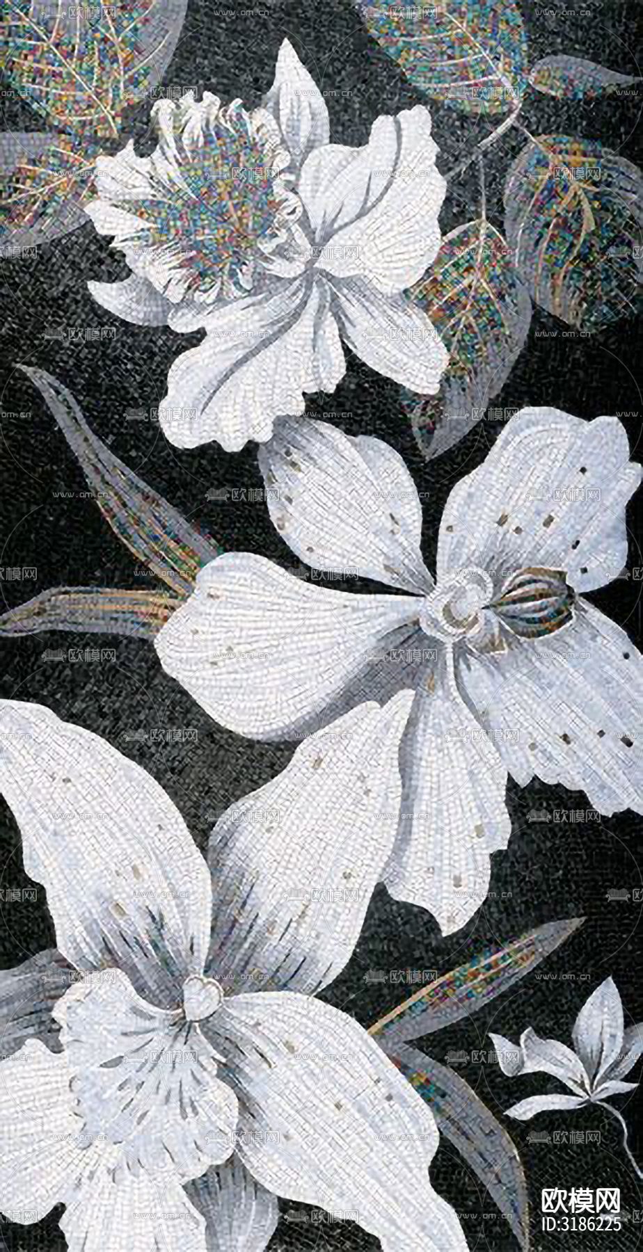 黑色花艺瓷砖  马赛克瓷砖贴图下载