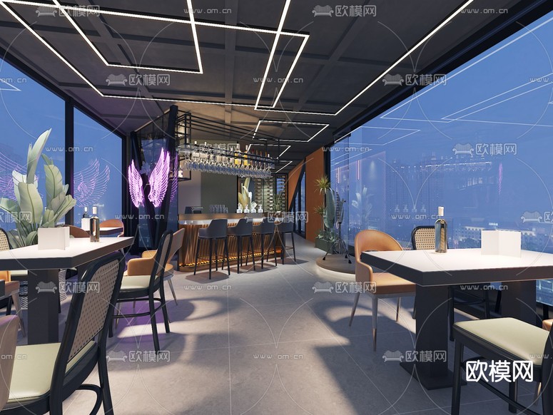 工业风酒吧 酒馆 清吧3d模型下载(渲染图2)