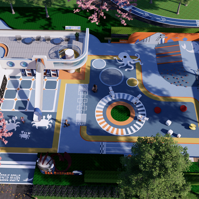  现代儿童乐园 海洋主题游乐园su模型 