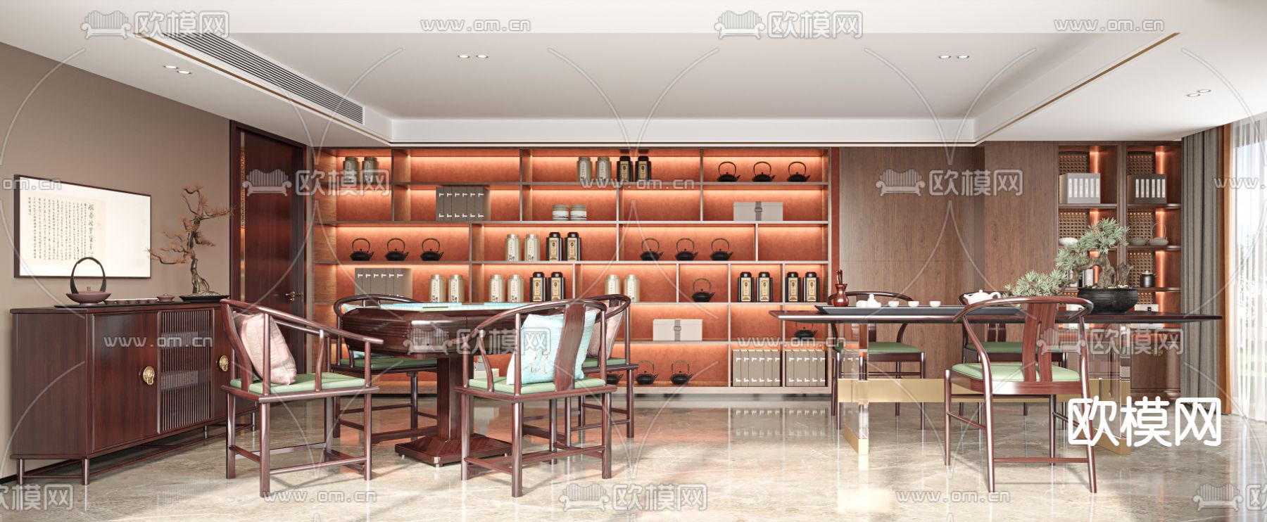 新中式麻将房 茶室3d模型下载