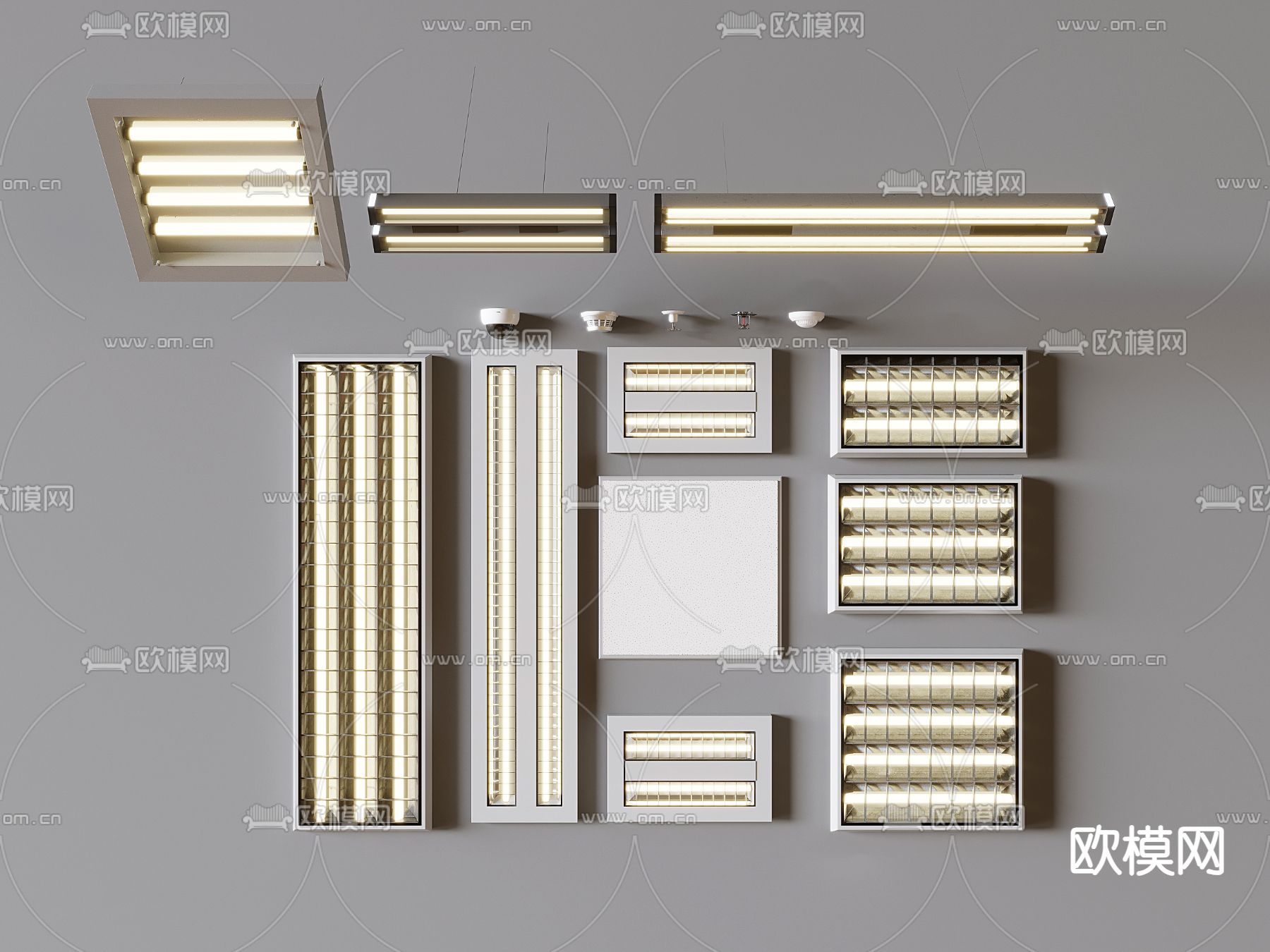格栅灯 嵌入式明装格栅灯 灯管3d模型下载