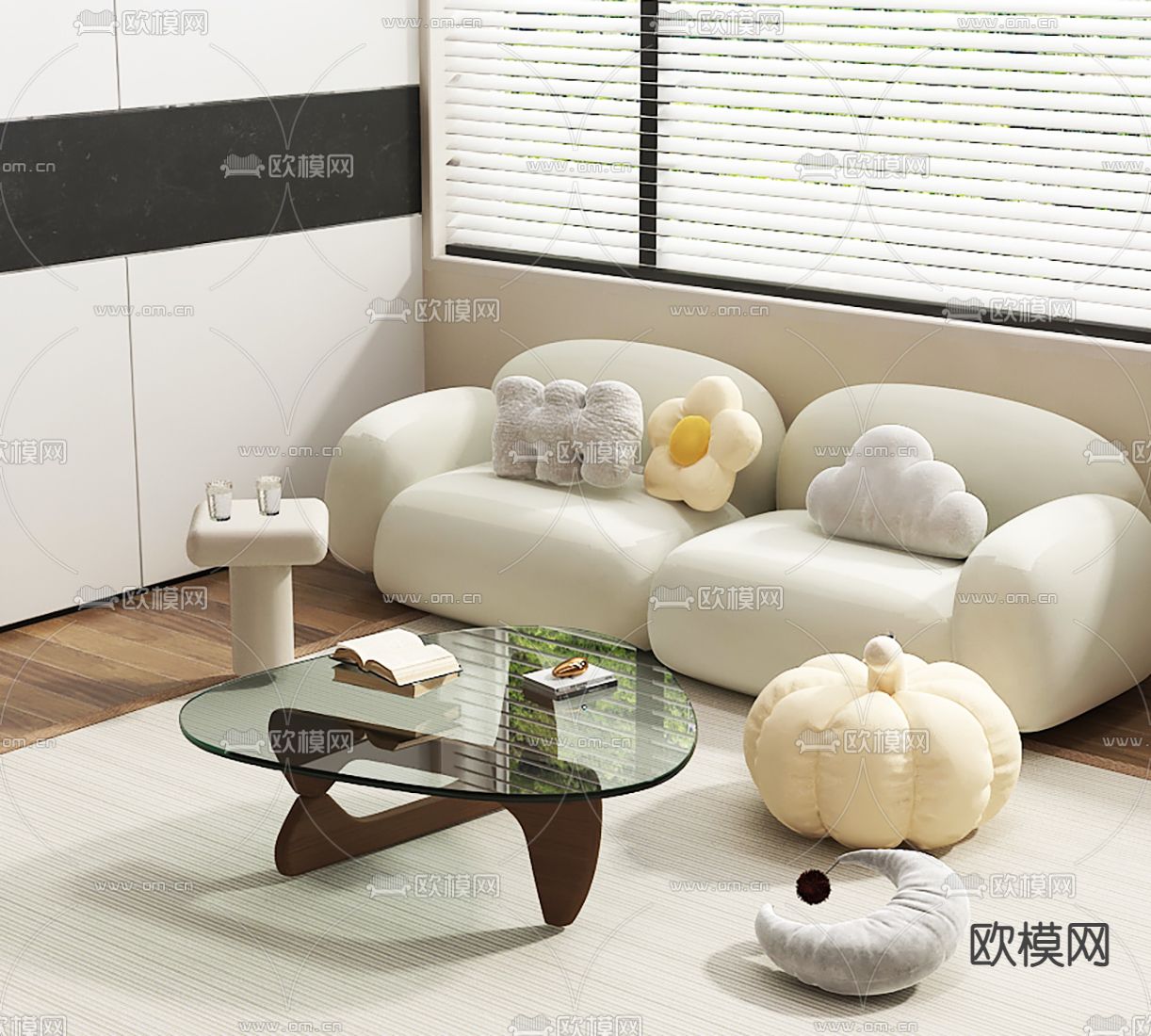 现代组合沙发su模型下载（渲染图2）
