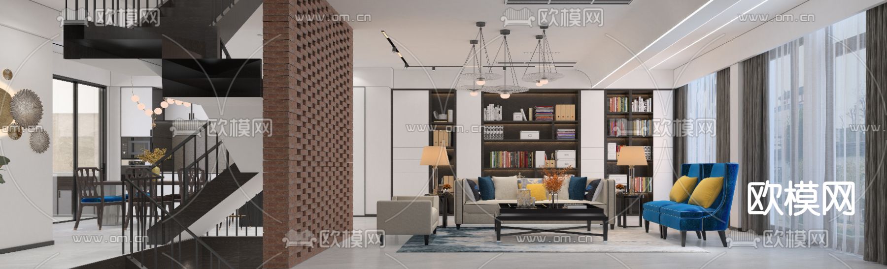 别墅客厅 别墅中空3d模型下载（渲染图1）