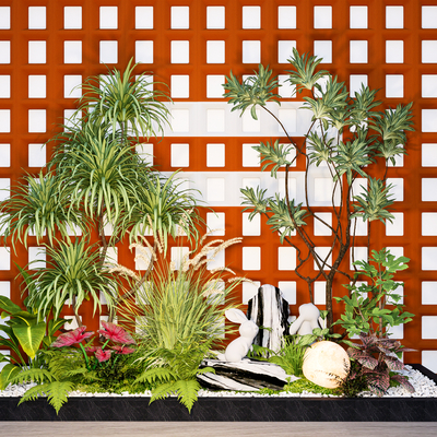  现代庭院小品 植物堆su模型 