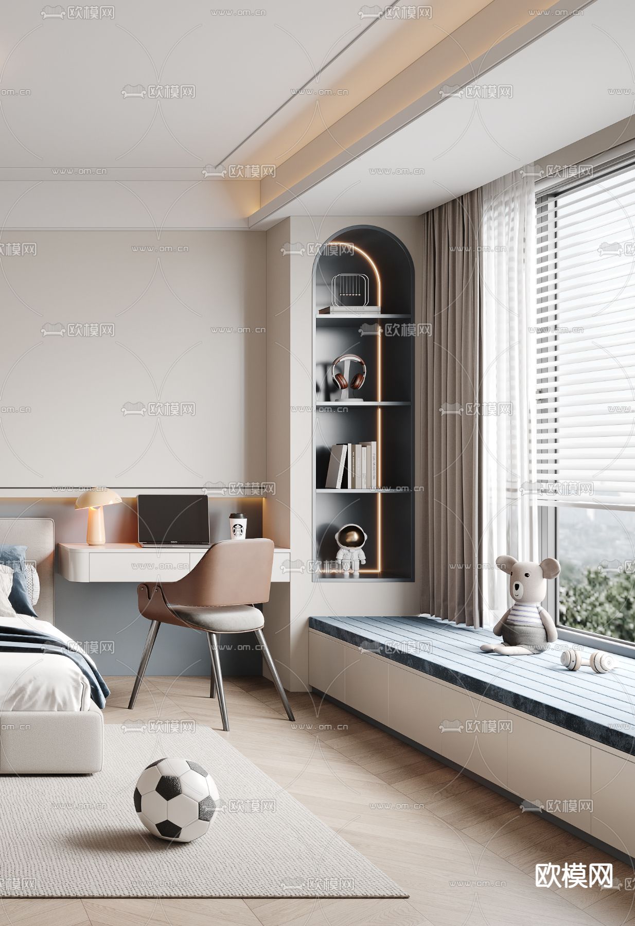 现代男孩房 儿童房 卧室3d模型下载（渲染图3）