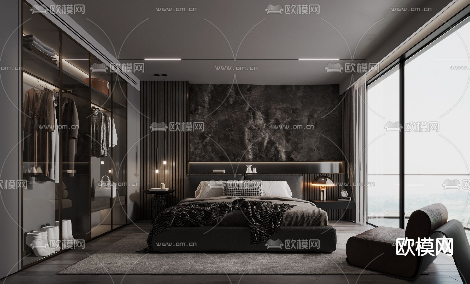 暗黑风卧室 主人房su模型下载（渲染图2）