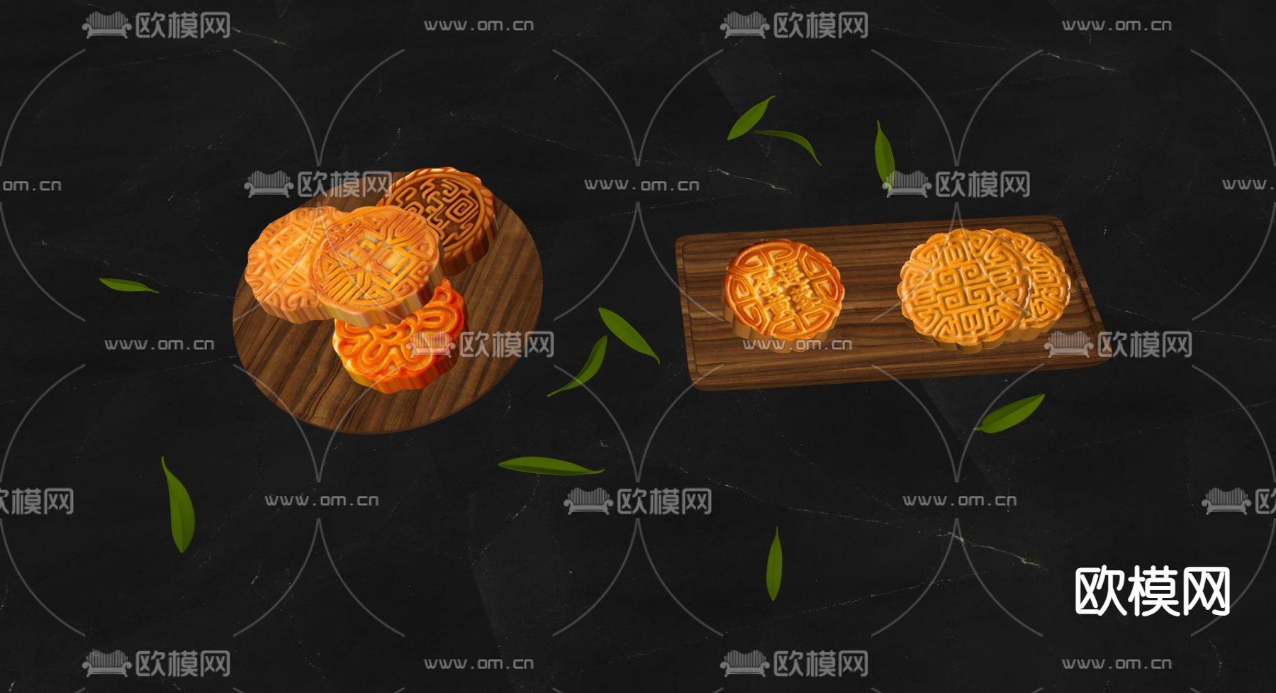 中秋节月饼 五仁月饼 蛋黄月饼 豆沙月饼su模型下载（渲染图1）