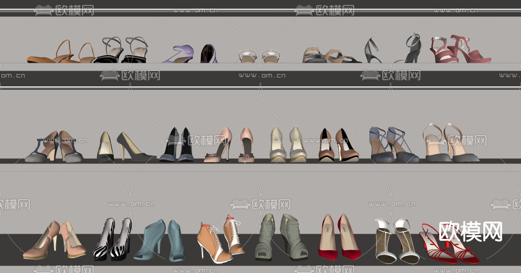 现代高跟鞋 凉鞋su模型下载（渲染图1）