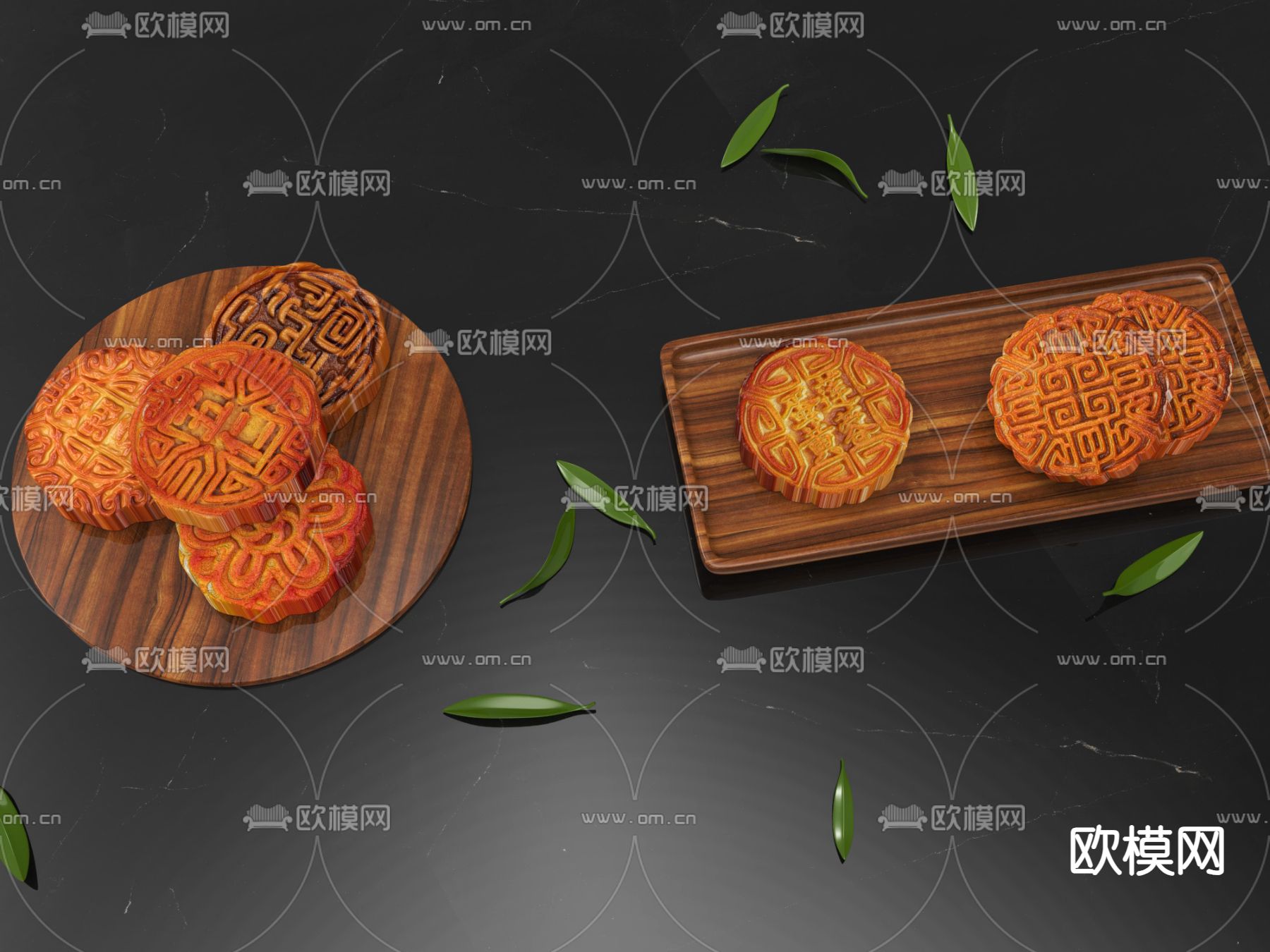 中秋节月饼 五仁月饼 蛋黄月饼 豆沙月饼su模型下载（渲染图2）