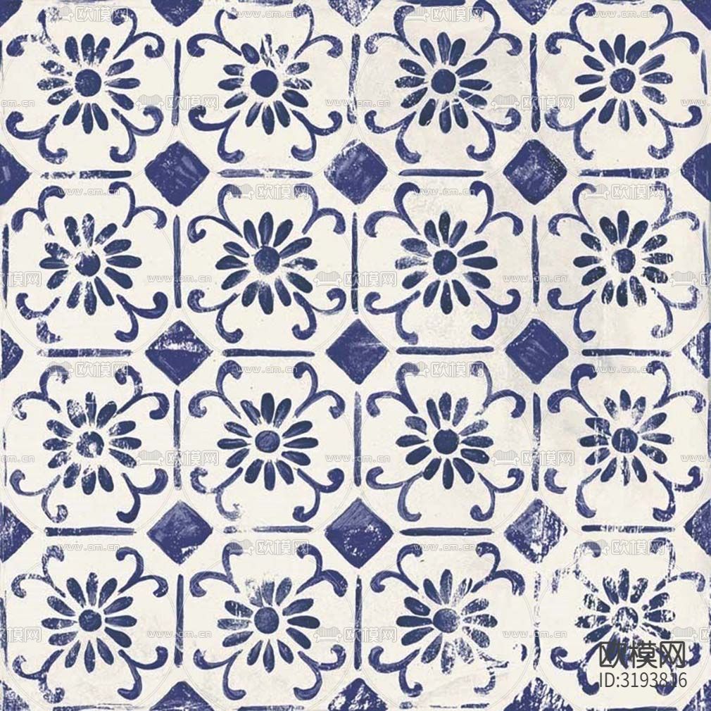 白色现代简约花砖贴图下载