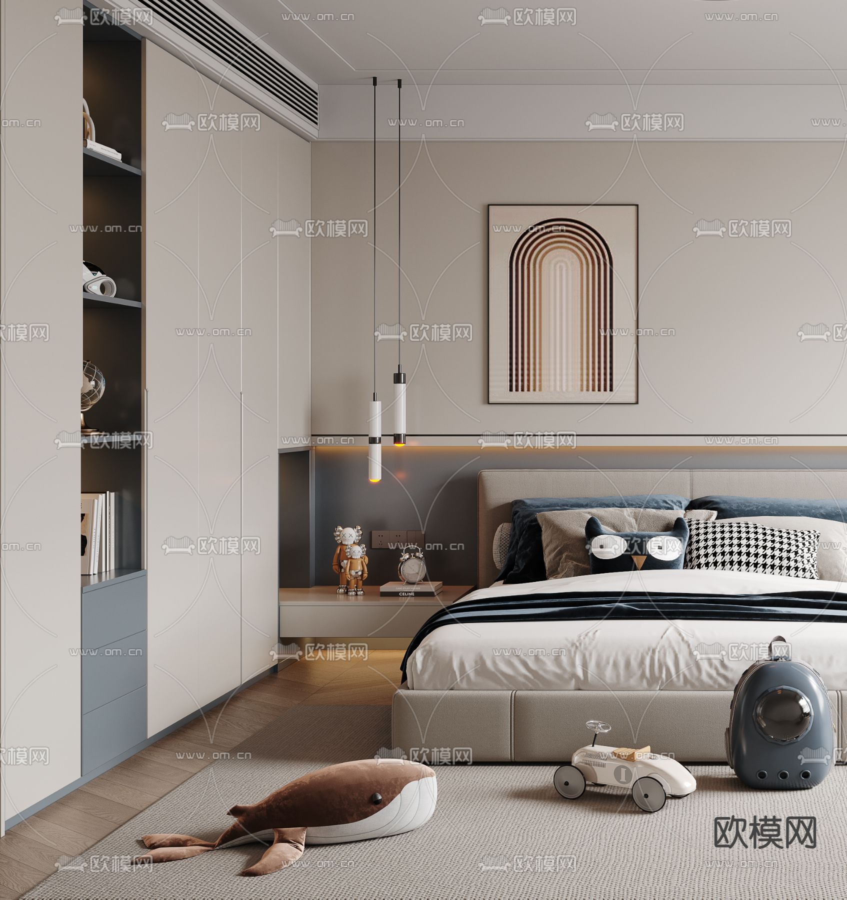现代男孩房 儿童房 卧室3d模型下载（渲染图1）