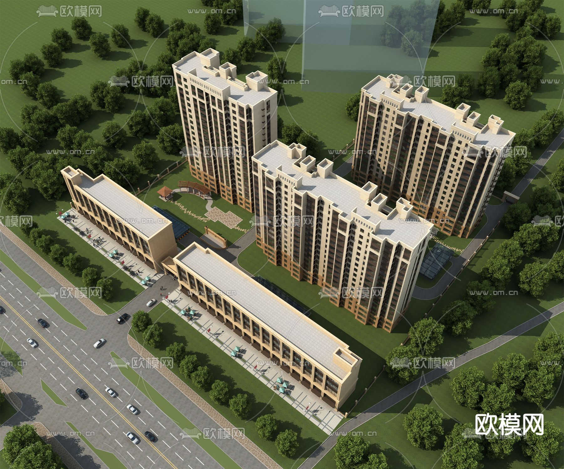 欧式住宅楼 鸟瞰规划3d模型下载