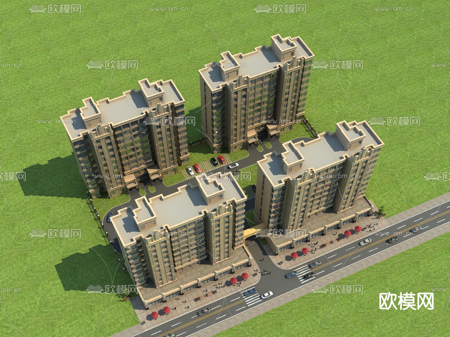 欧式住宅楼小区鸟瞰规划3d模型下载