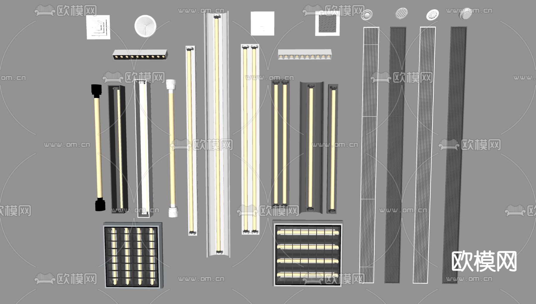 现代格栅灯 灯管 空调出风口su模型下载（渲染图1）