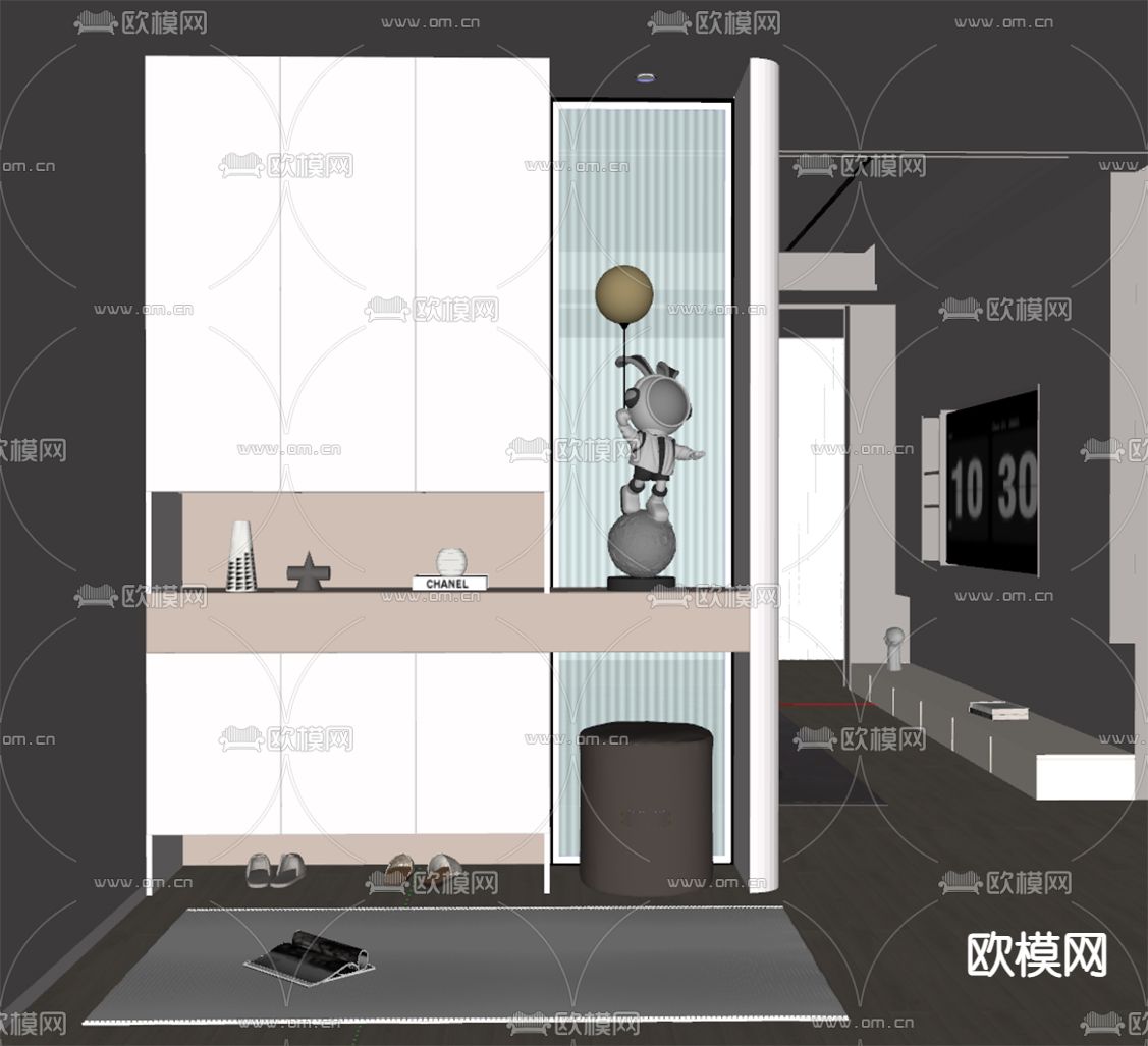 奶油风玄关鞋柜su模型下载（渲染图1）
