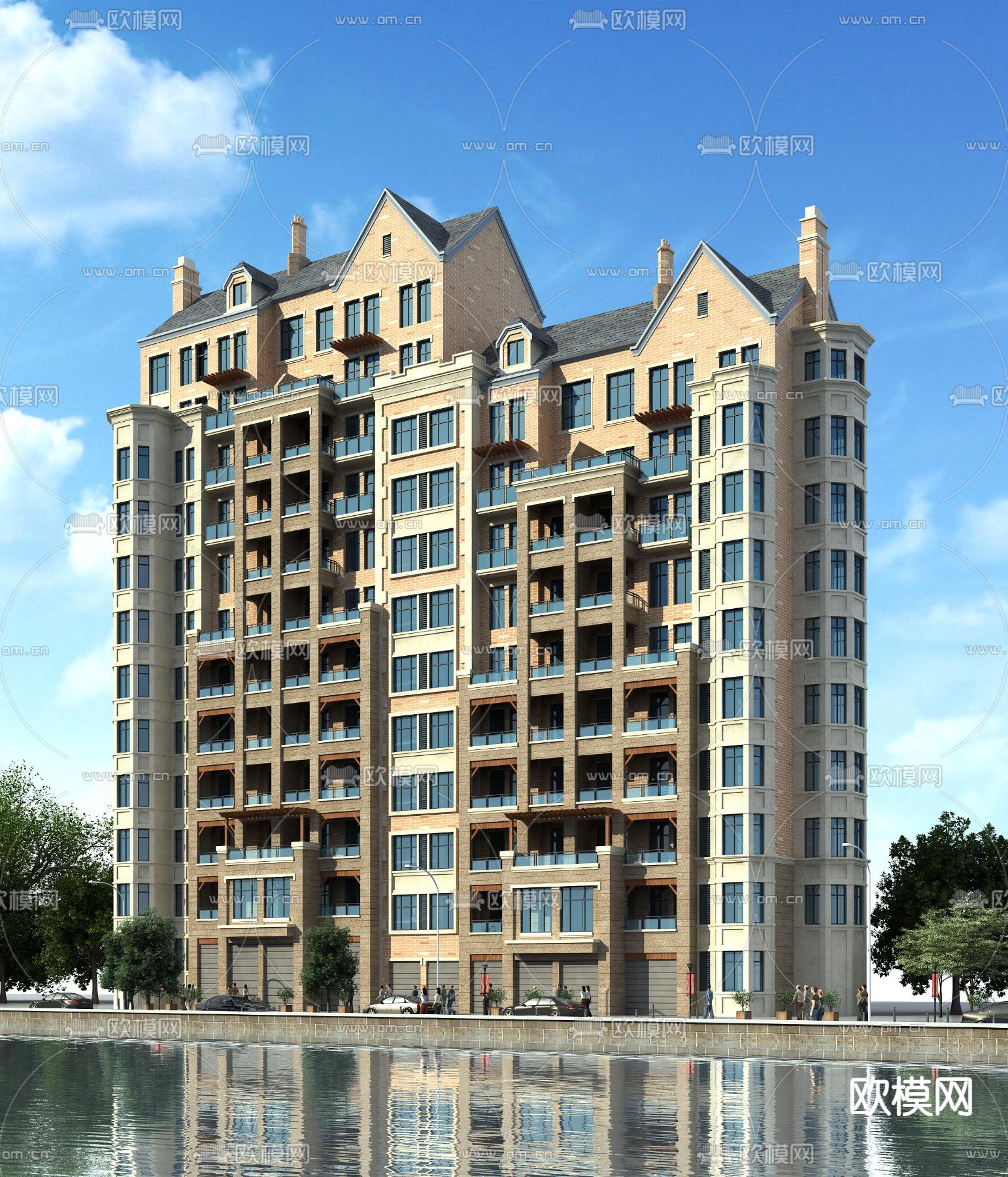 欧式高层住宅楼外观3d模型下载