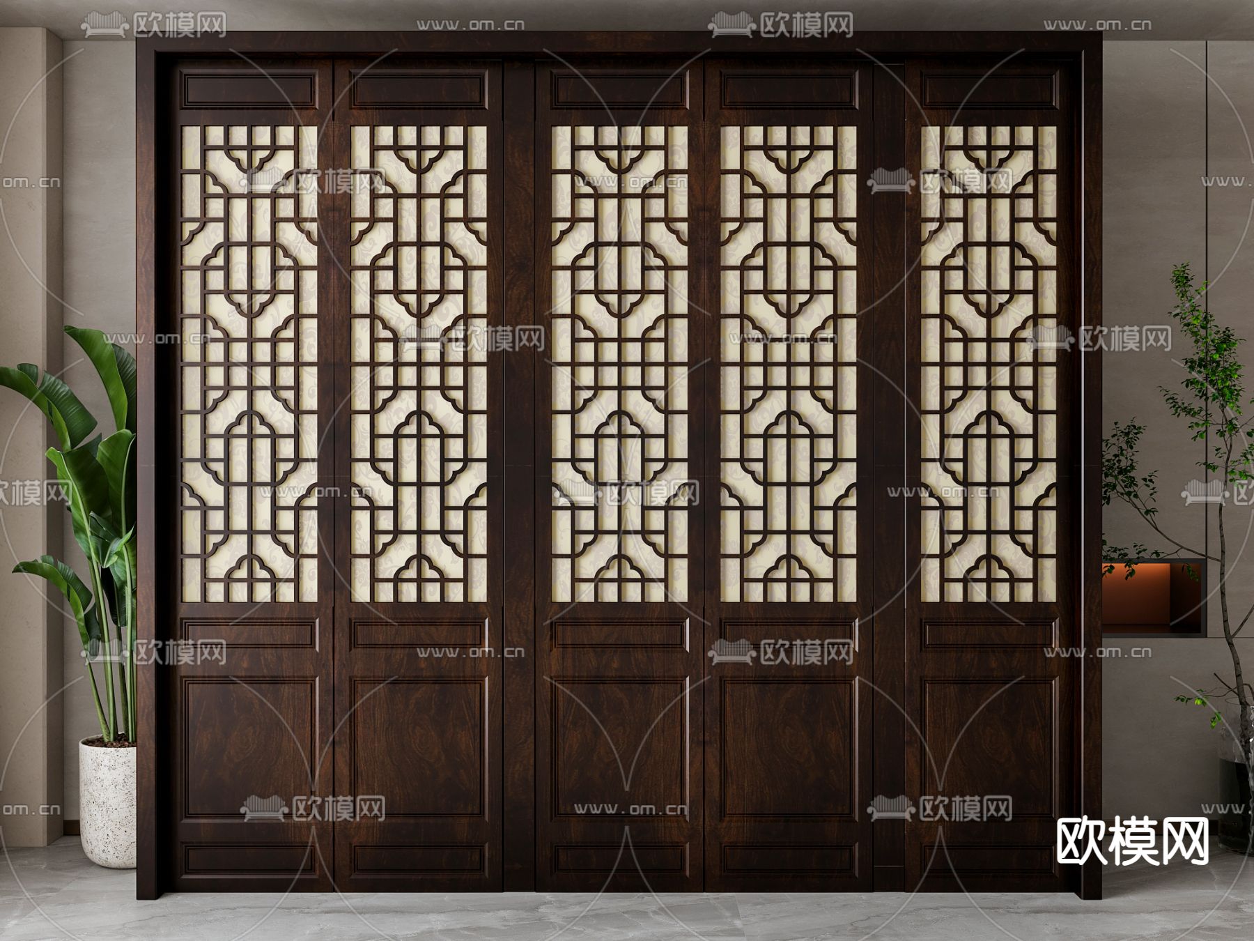 新中式隔断su模型下载（渲染图2）
