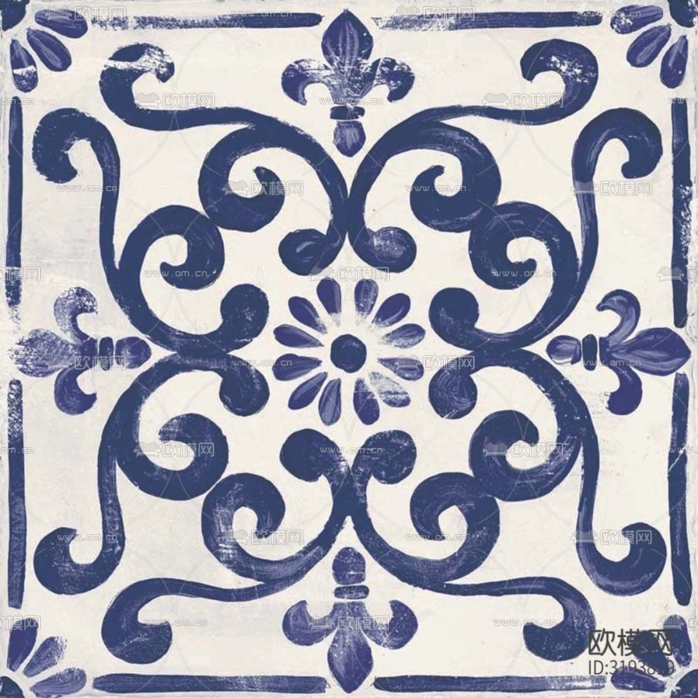 白色现代简约花砖贴图下载
