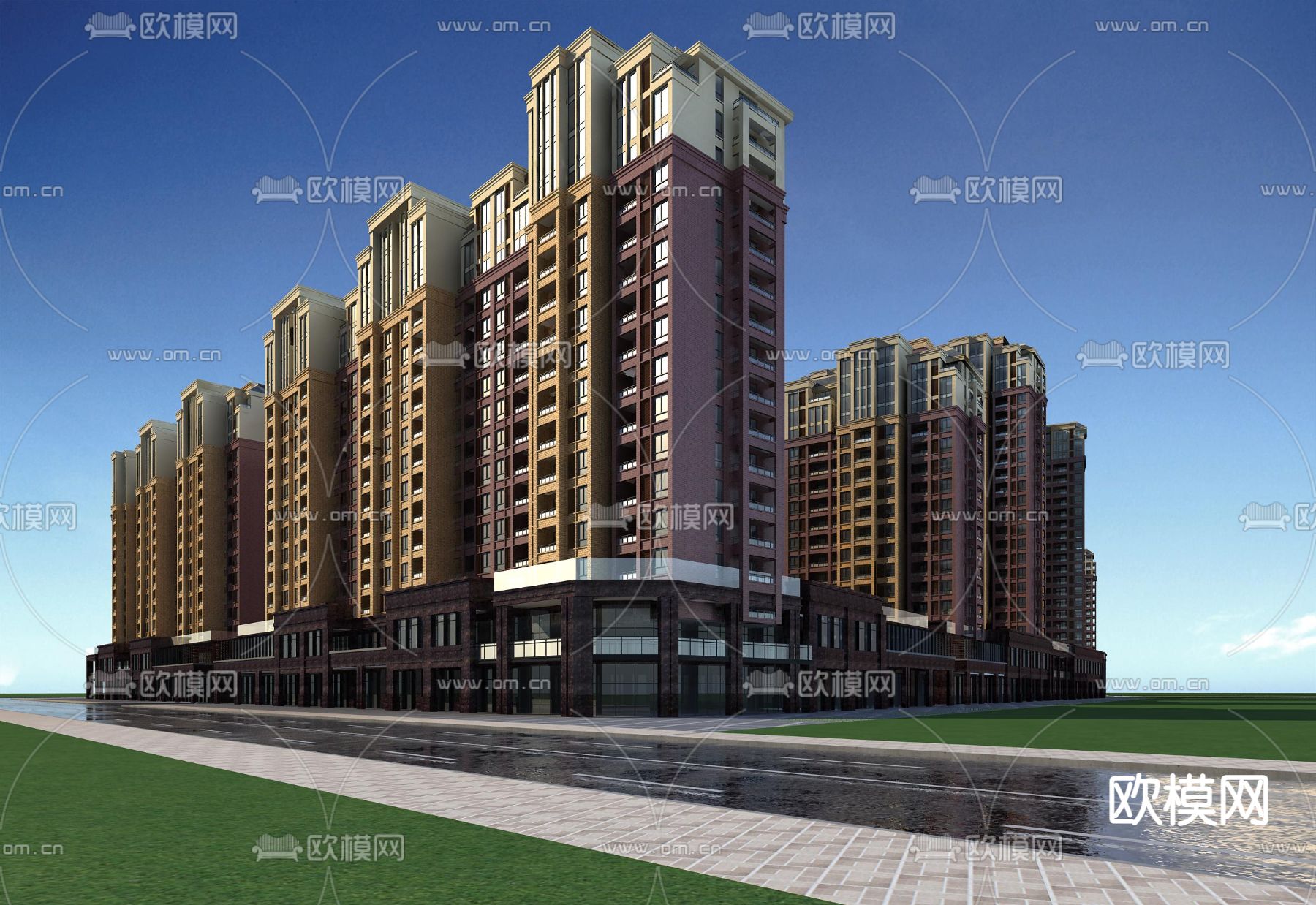 规划鸟瞰 住宅小区 沿街商业3d模型下载（渲染图4）