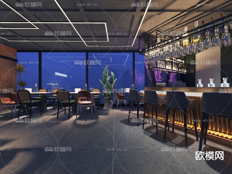 工业风酒吧 酒馆 清吧3d模型下载(渲染图1)