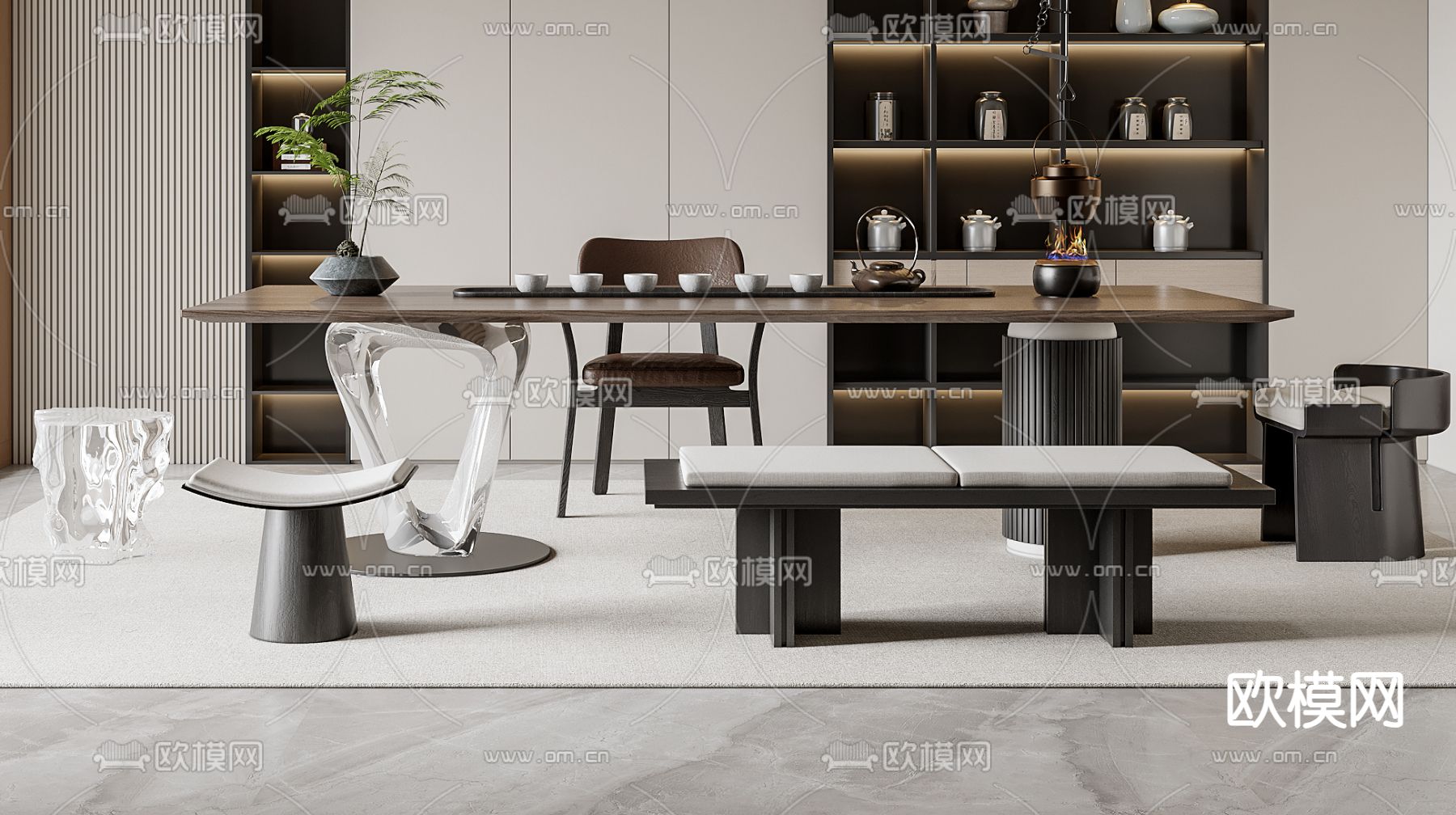 现代茶室 品茶室3d模型下载（渲染图2）