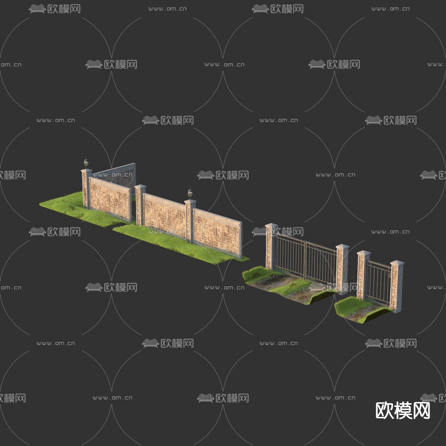 围墙 围栏 围挡 院墙3d模型下载