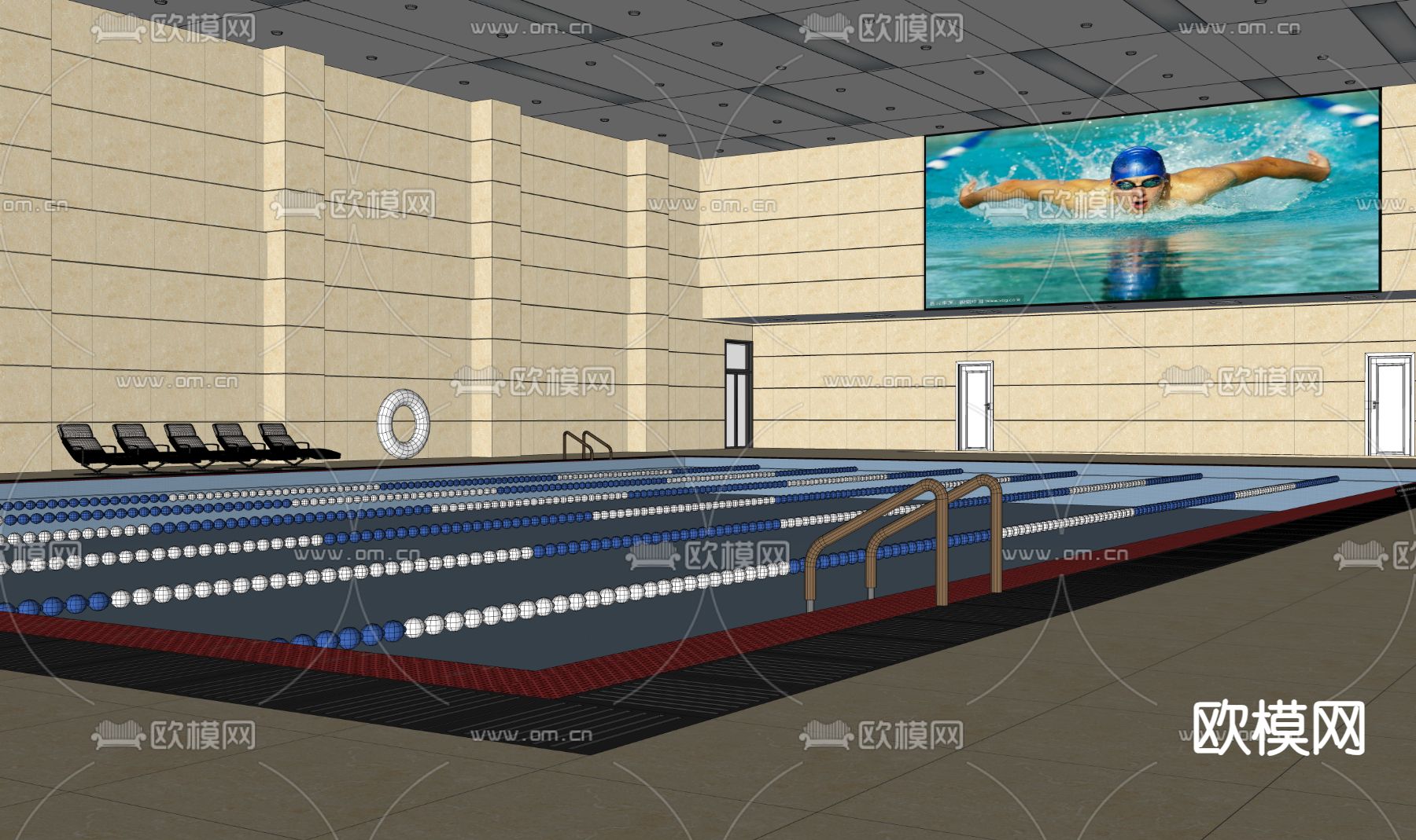 现代健身游泳区 游泳馆su模型下载（渲染图1）