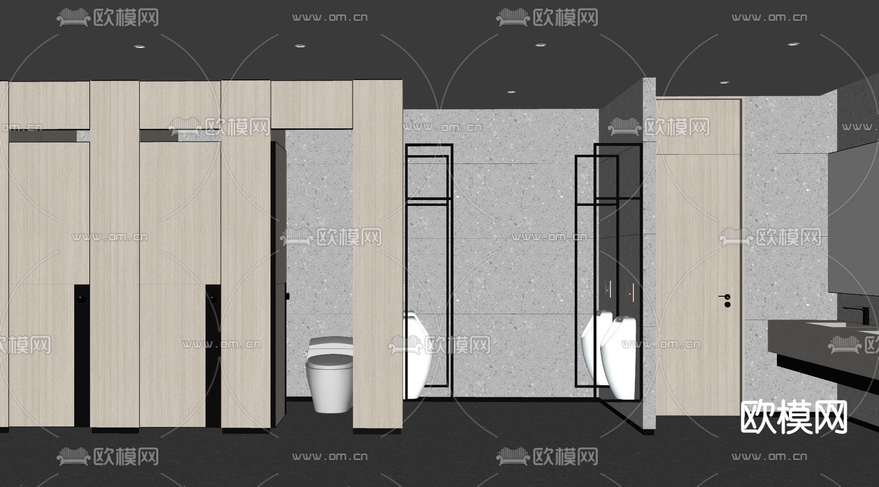 现代公共卫生间su模型下载（渲染图1）