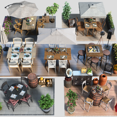  现代户外桌椅 商业外摆su模型 