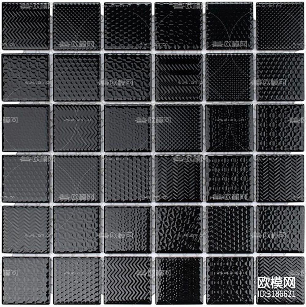 黑色凹凸艺术小方砖格子砖厨卫砖 马赛克贴图下载