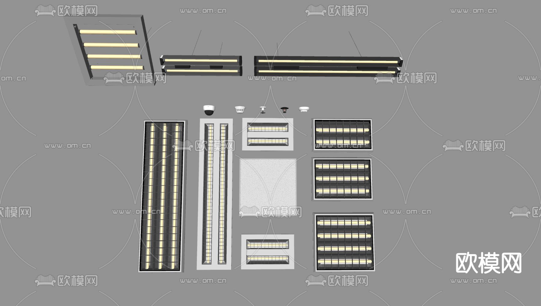 格栅灯 灯管su模型下载（渲染图1）