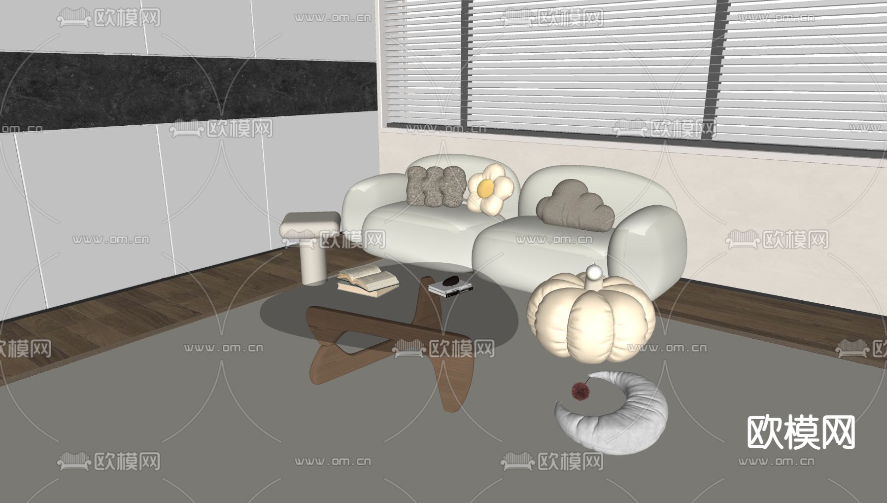 现代组合沙发su模型下载（渲染图1）