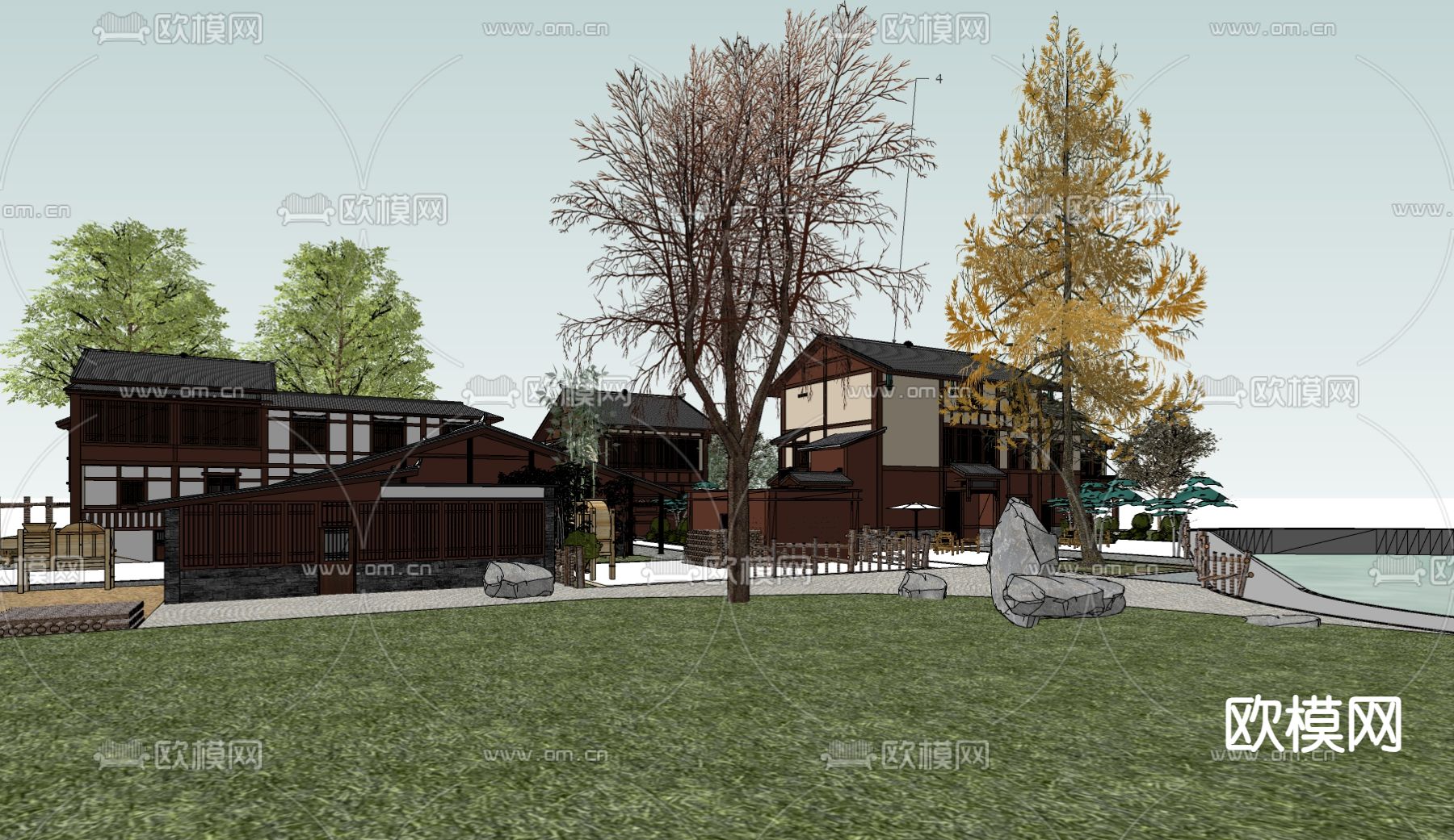 现代民宿建筑su模型下载（渲染图1）