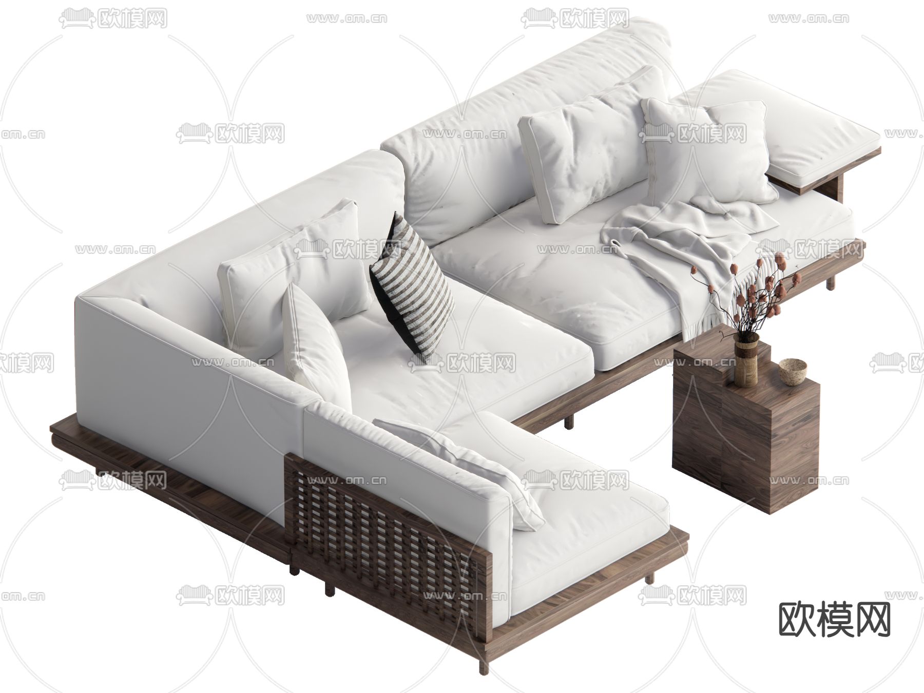 侘寂风多人沙发 转角沙发su模型下载（渲染图2）