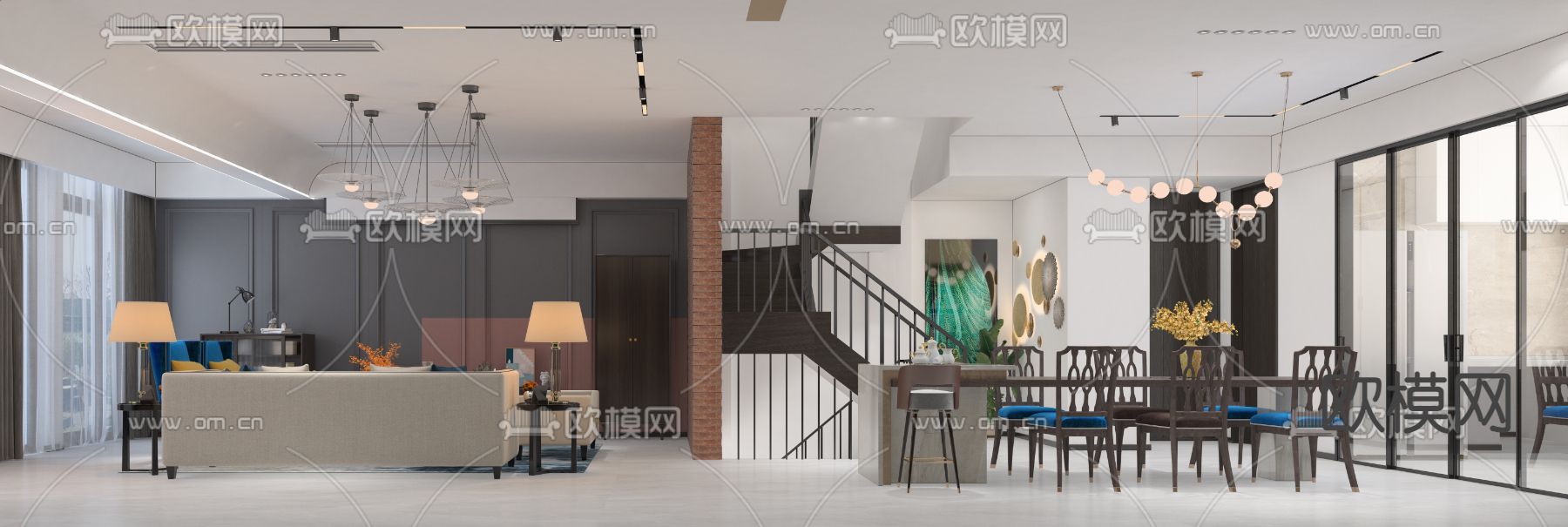 别墅客厅 别墅中空3d模型下载（渲染图2）