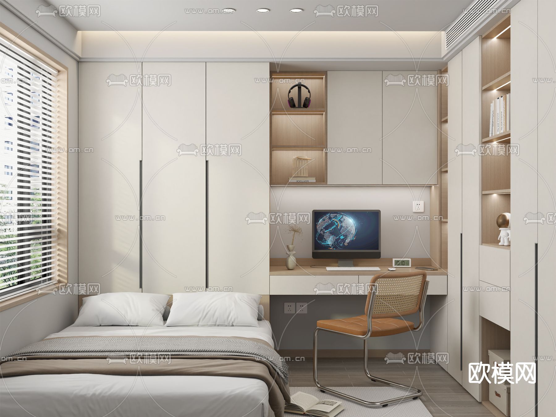 奶油风榻榻米卧室3d模型下载