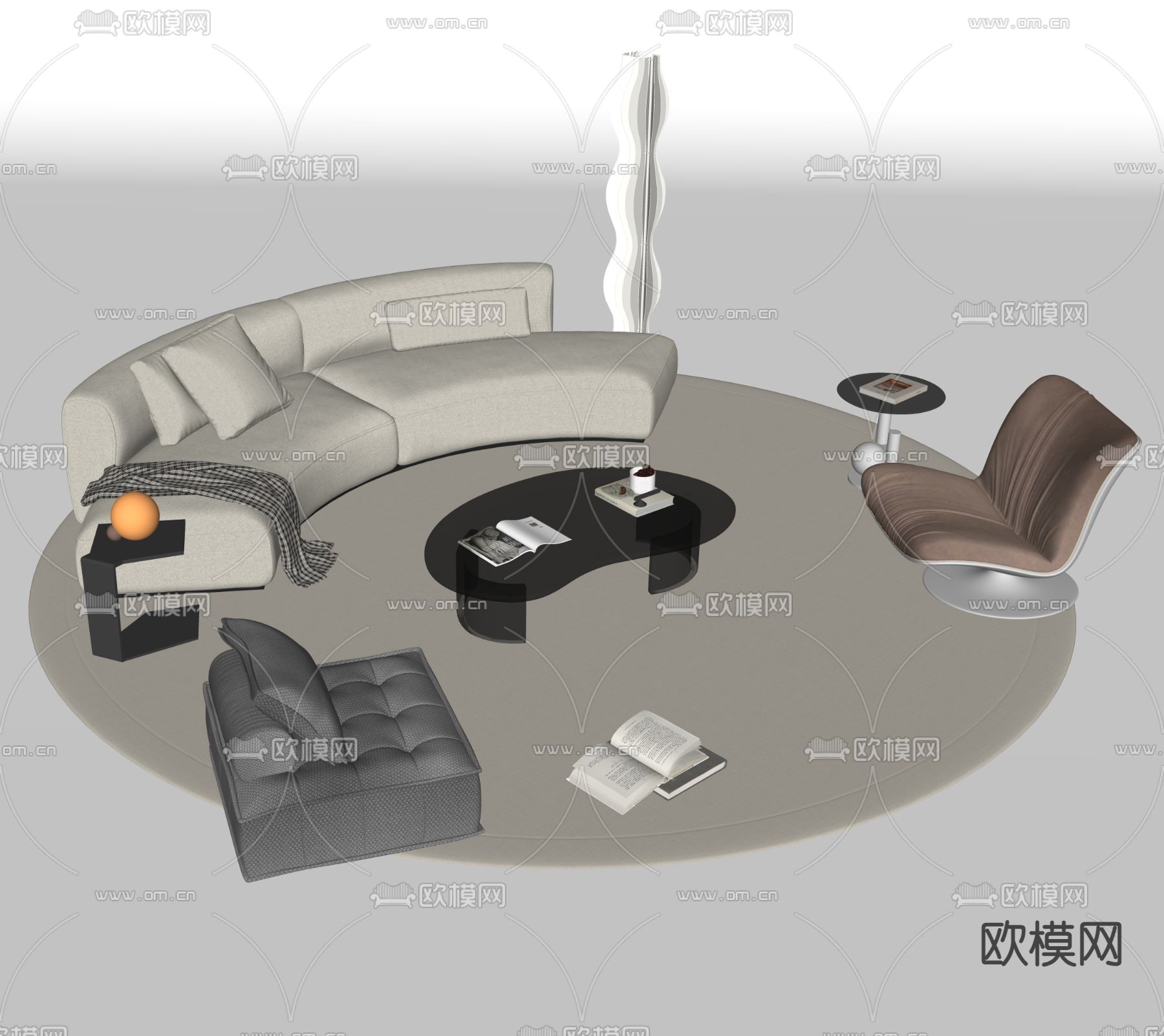 奶油风组合沙发su模型下载（渲染图1）