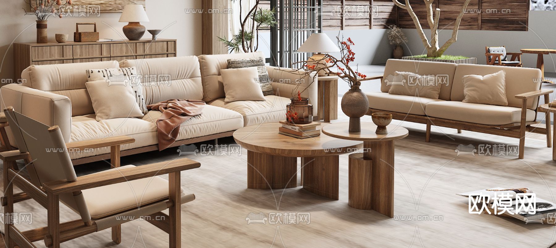 中古风民宿大厅3d模型下载（渲染图2）