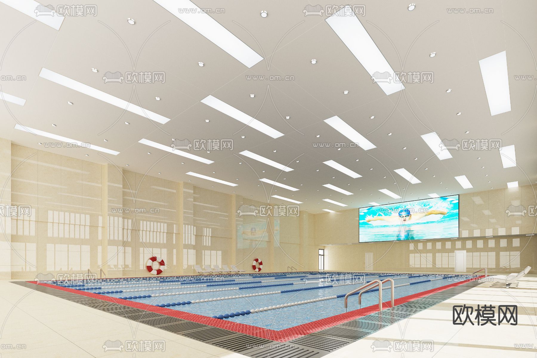 现代健身游泳区 游泳馆su模型下载（渲染图2）