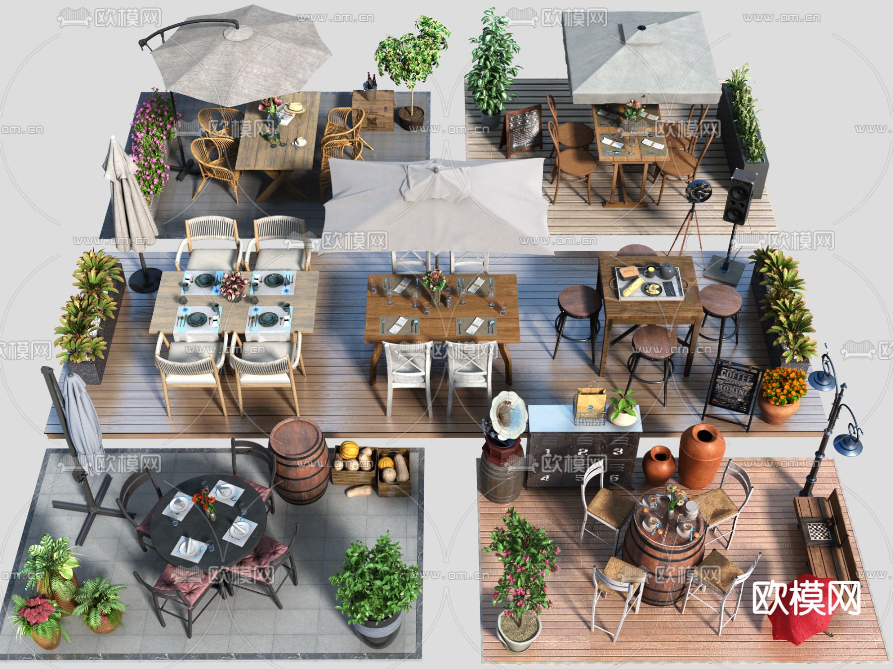 现代户外桌椅 商业外摆su模型下载（渲染图2）