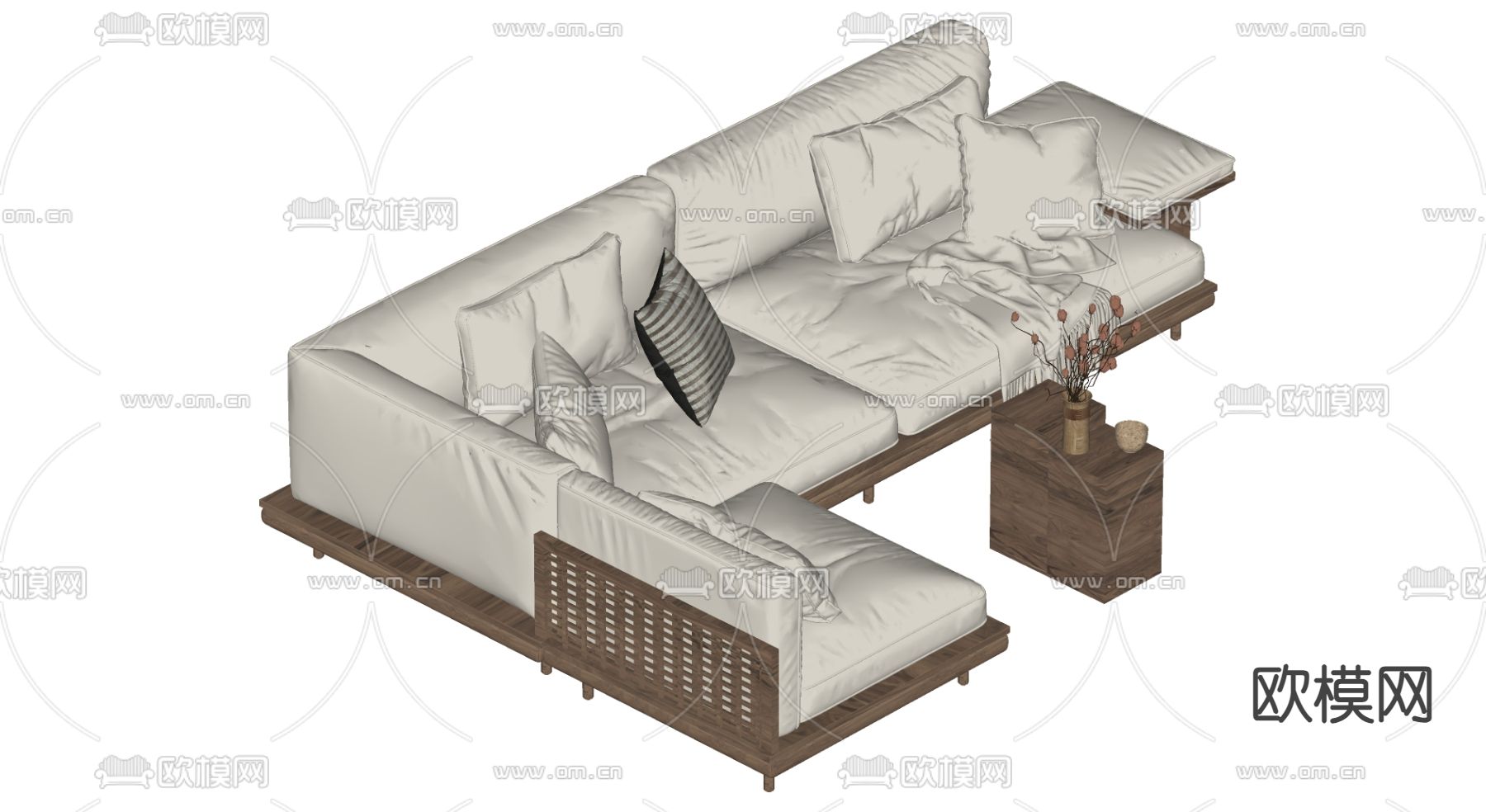 侘寂风多人沙发 转角沙发su模型下载（渲染图1）