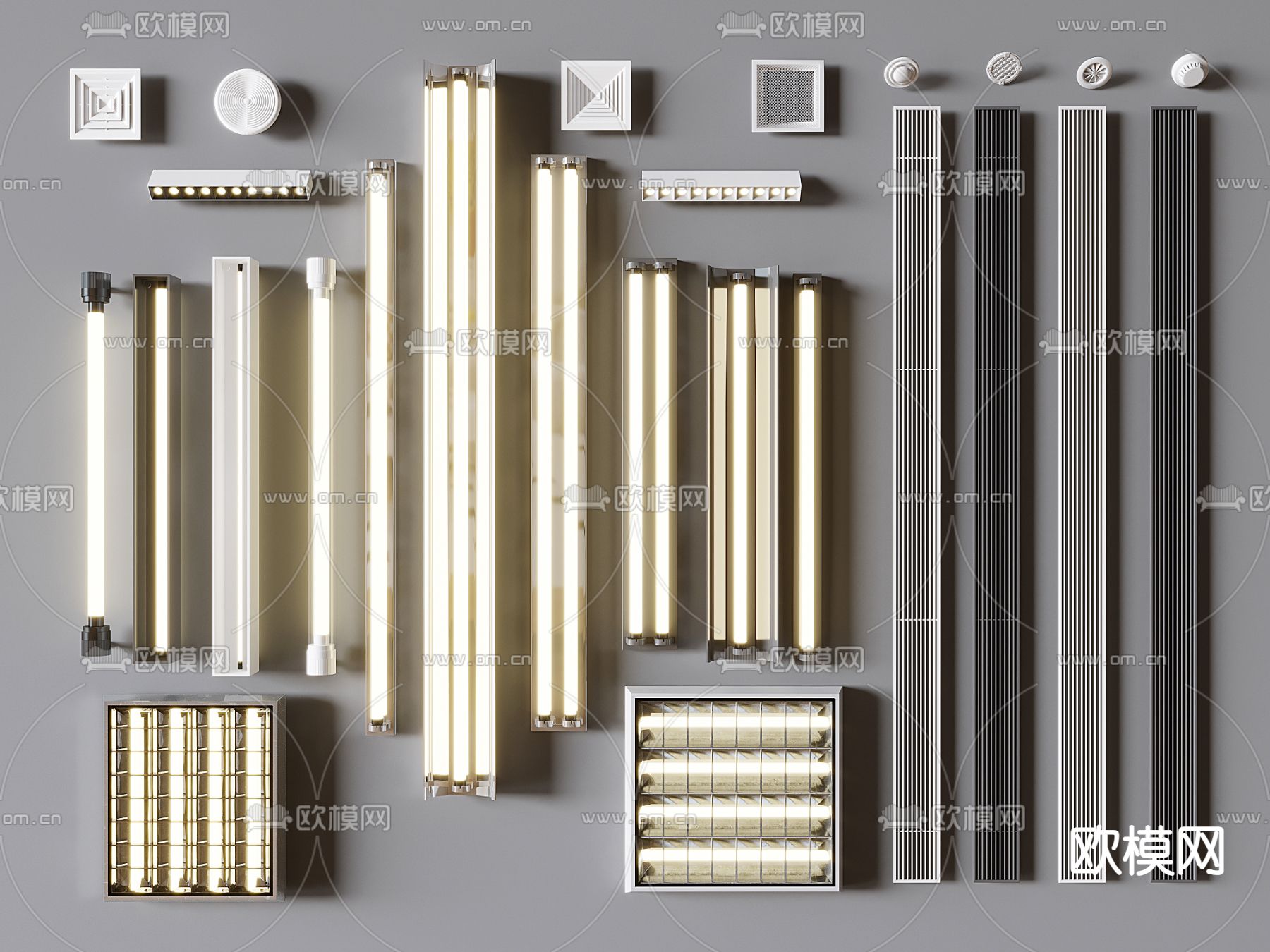 现代格栅灯 灯管 空调出风口su模型下载（渲染图2）