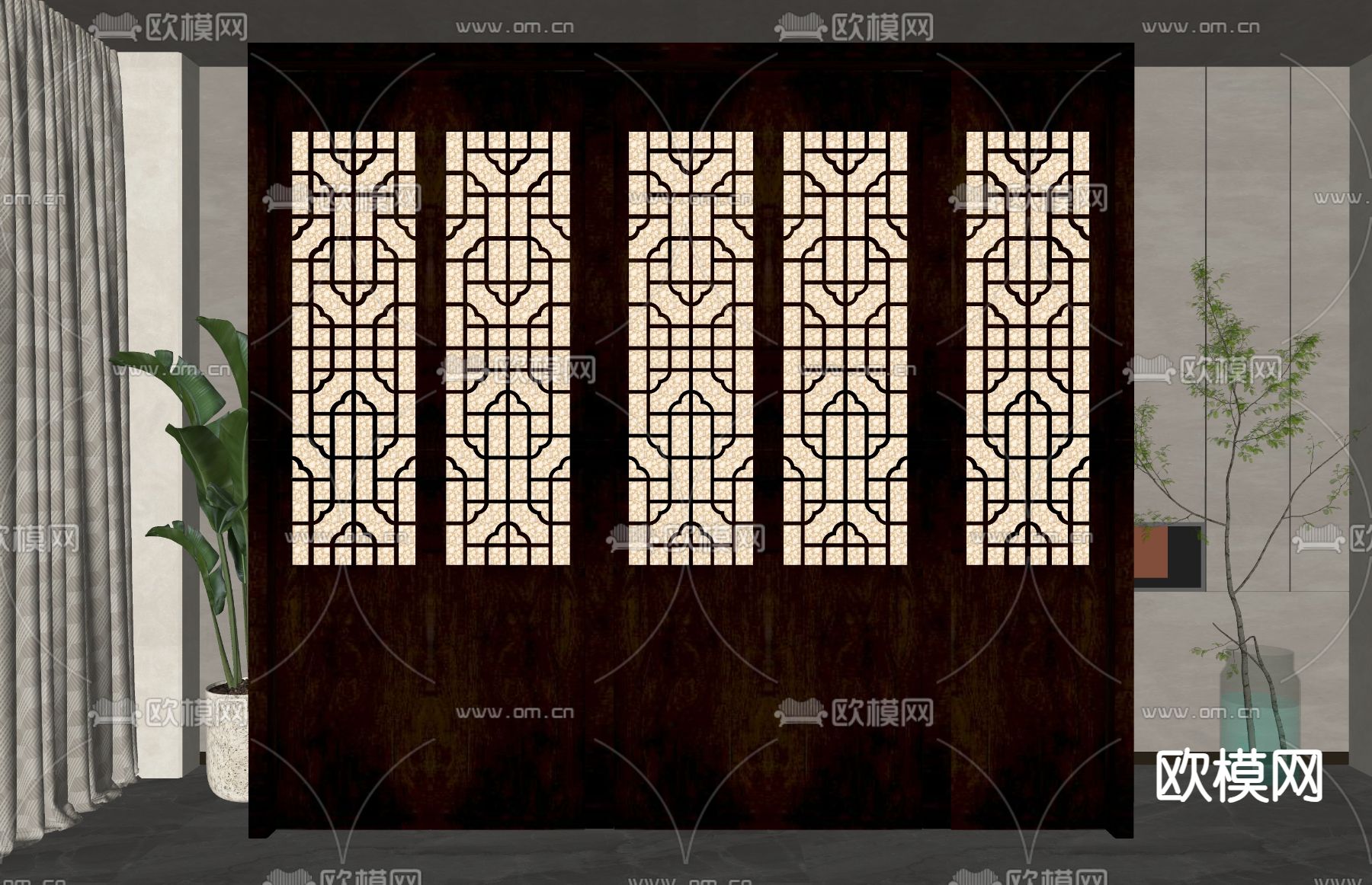 新中式隔断su模型下载（渲染图1）