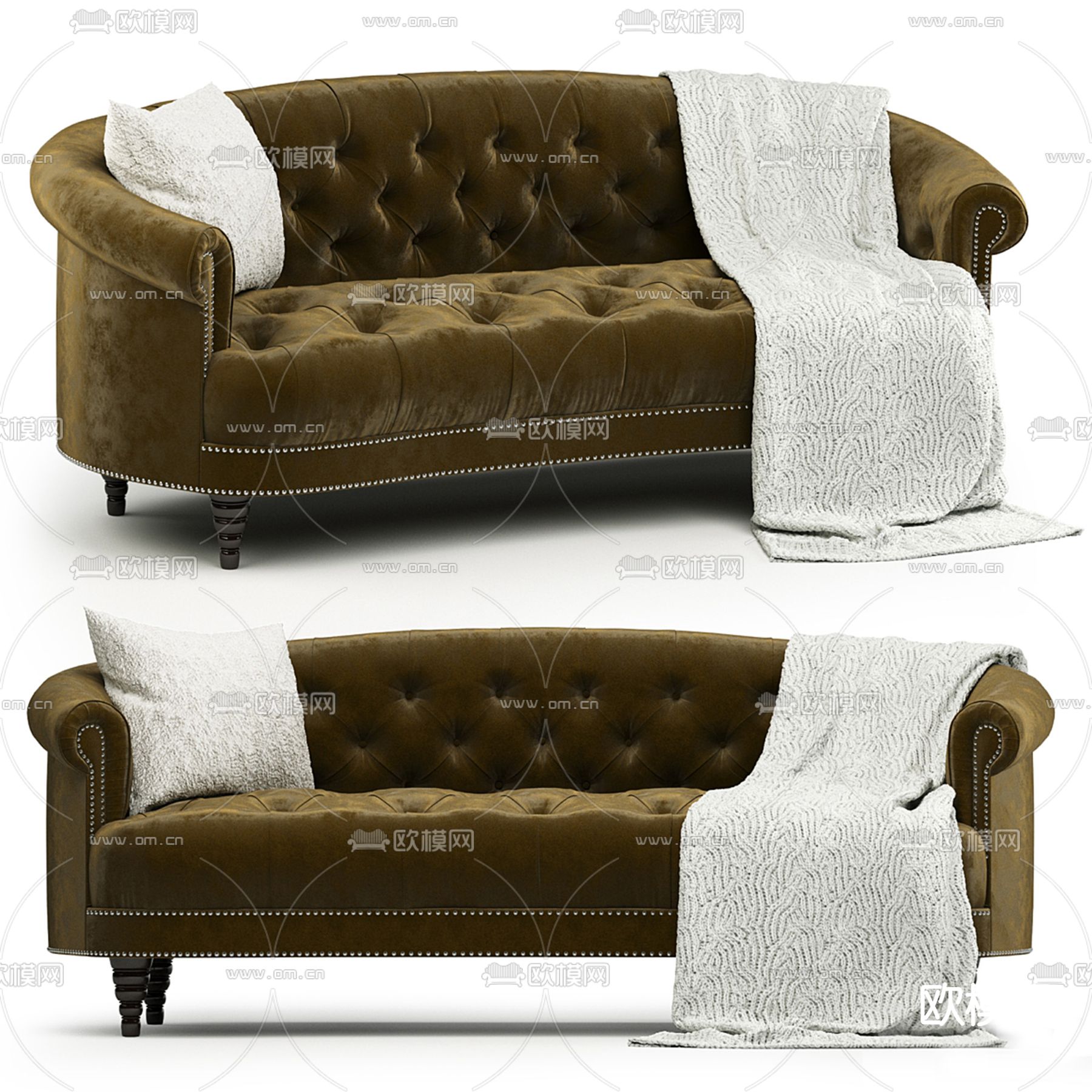 美式沙发 多人沙发3d模型下载
