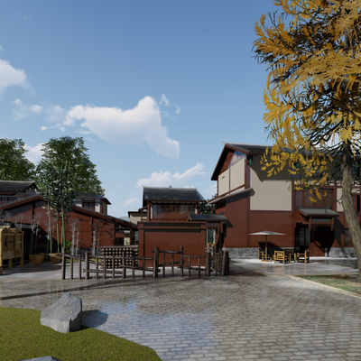  现代民宿建筑su模型 