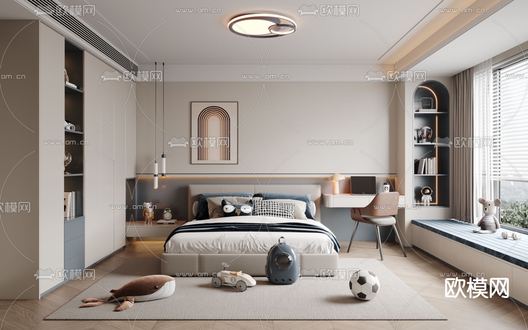 现代男孩房 儿童房 卧室3d模型下载（渲染图2）